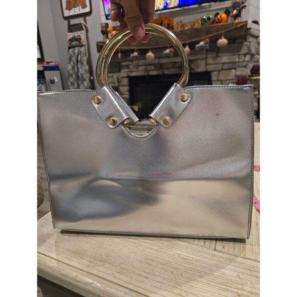 Vintage Bebe Silver Studded Shoulder Bag with Gold Handles & Compartments - Picture 9 of 13